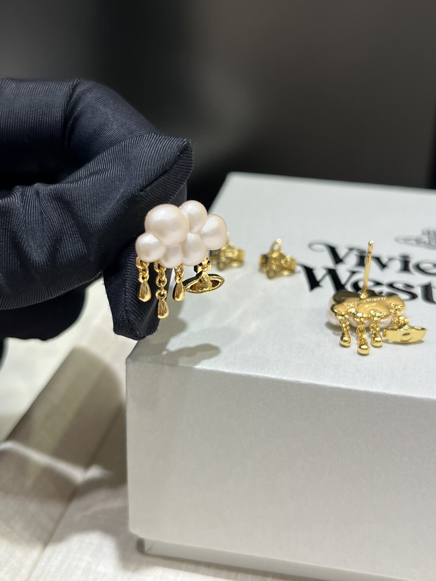 Vivienne Westwood Pearl Cluster Earrings with Gold Accents